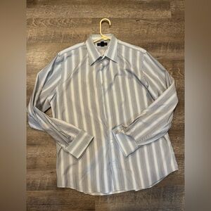 Blue and White Express Design Mens Dress Shirt with French Cuffs